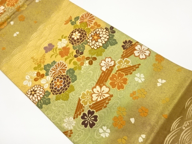 JAPANESE FUKURO OBI / WOVEN SAKURA & STREAM